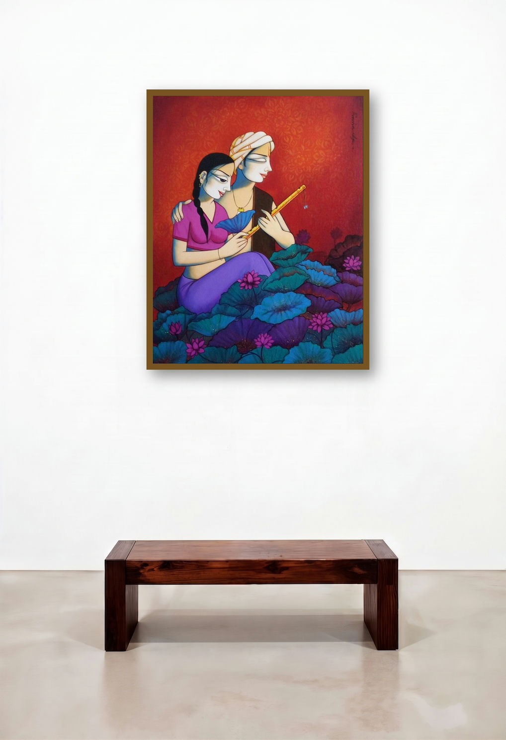 Couple 1 (Divine Harmony) by artist Pravin Utge displayed in a Rustic Living Room