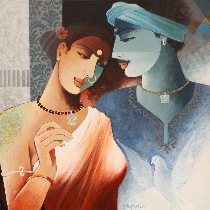 Figurative acrylic painting titled 'Couple 2', 24x24 inches, by artist Agacharya A on Canvas