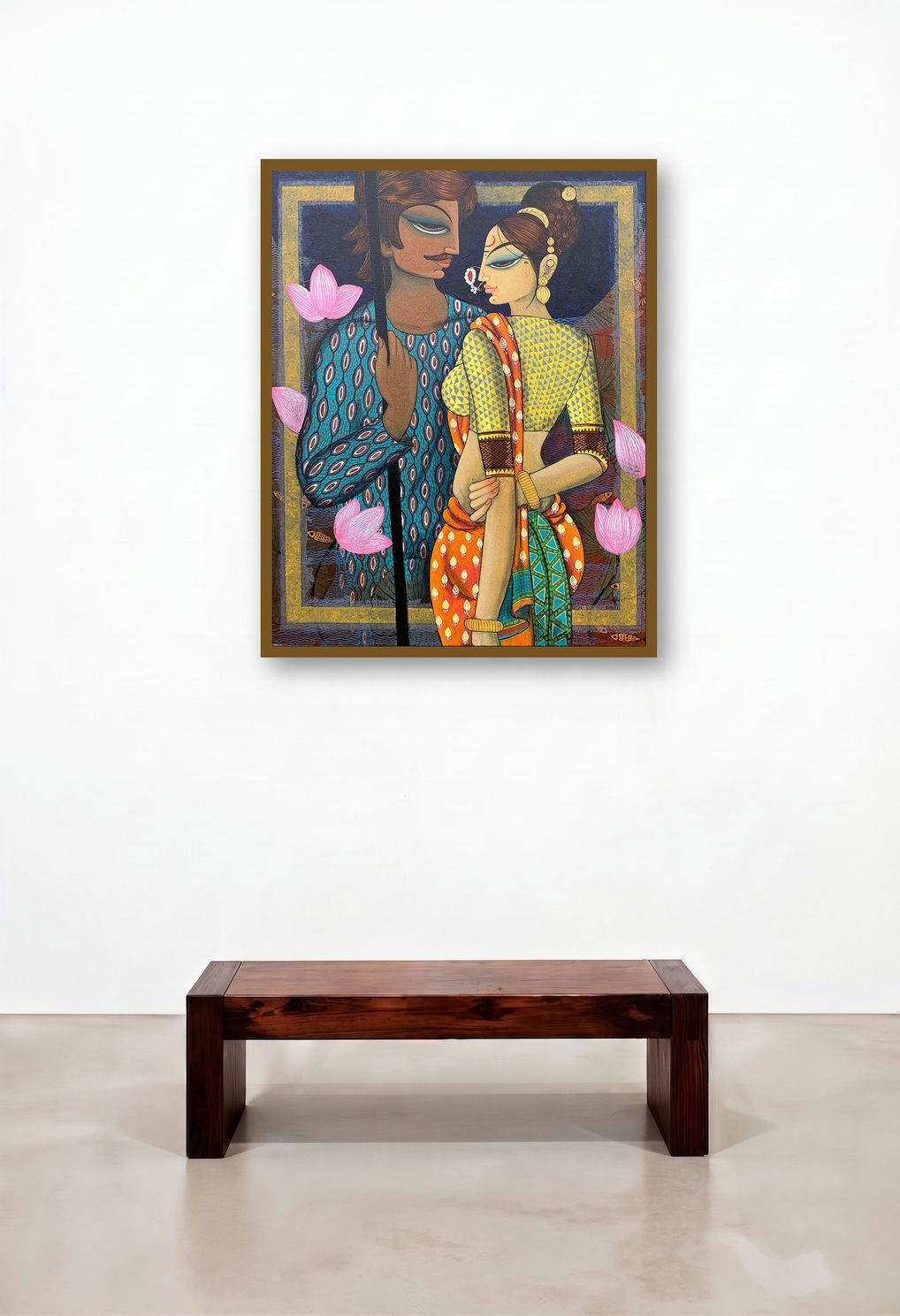 Couple (The Lotus Pond Lovers) by artist Varsha Kharatamal displayed in a Art Deco Family Room