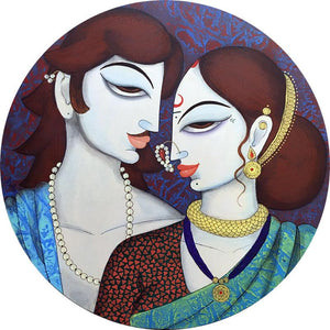 Figurative acrylic painting titled 'Couple', 24x24 inches, by artist Varsha Kharatamal on Canvas