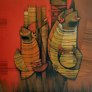Figurative acrylic painting titled 'Couple', 48x48 inches, by artist Rahul Dangat on Canvas
