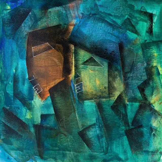 Figurative acrylic ink painting titled 'Couple', 20x20 inches, by artist Amit Pithadia on Canvas