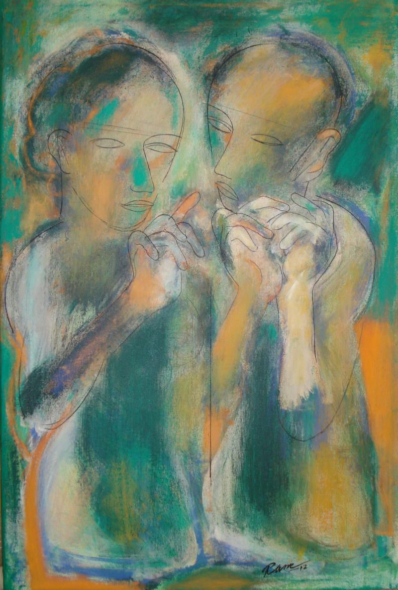 Figurative acrylic painting titled 'Couple', 30x24 inches, by artist D S Rane on Canvas