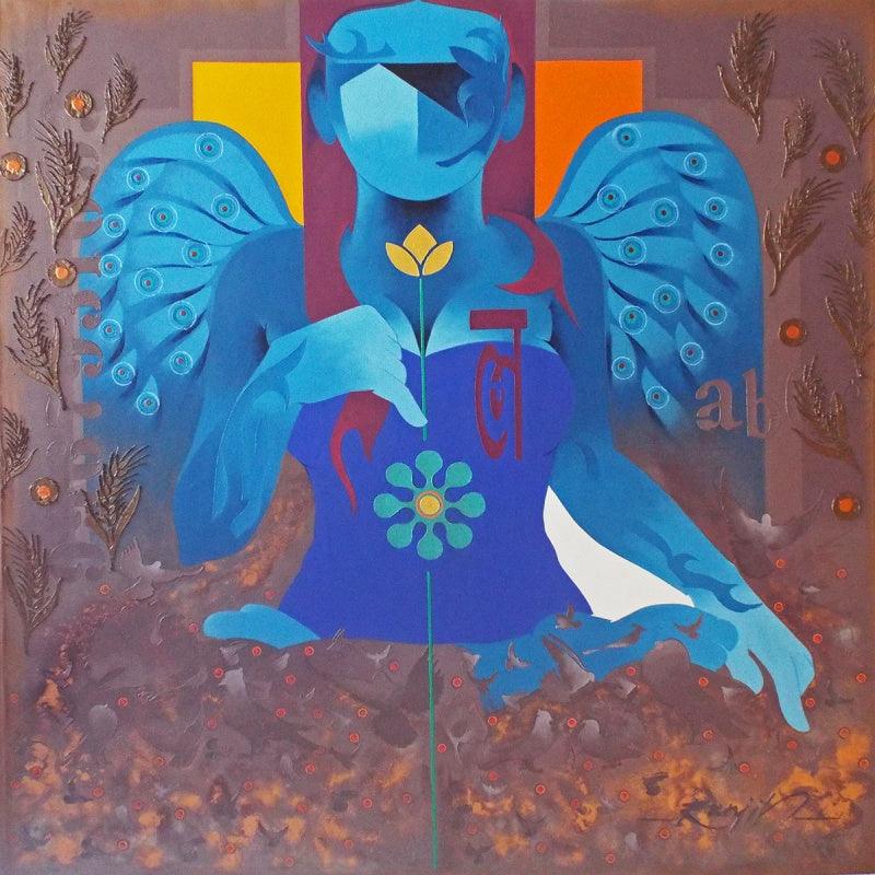 Figurative acrylic painting titled 'Creation', 47x47 inches, by artist Ranjit Singh on Canvas