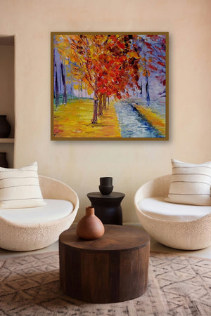 Cross Country Walk (Autumn Trees) by artist Kiran Bableshwar displayed in a Contemporary gallery