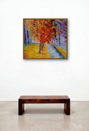 Cross Country Walk (Autumn Trees) by artist Kiran Bableshwar displayed in a Eclectic Penthouse