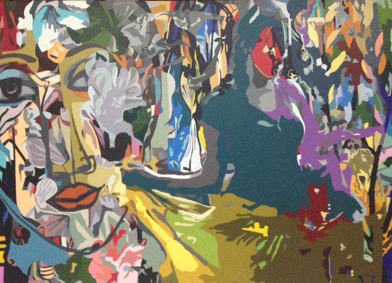 contemporary acrylic painting titled 'Dancing Girl', 42x58 inches, by artist Fawad Tamkanat on Canvas