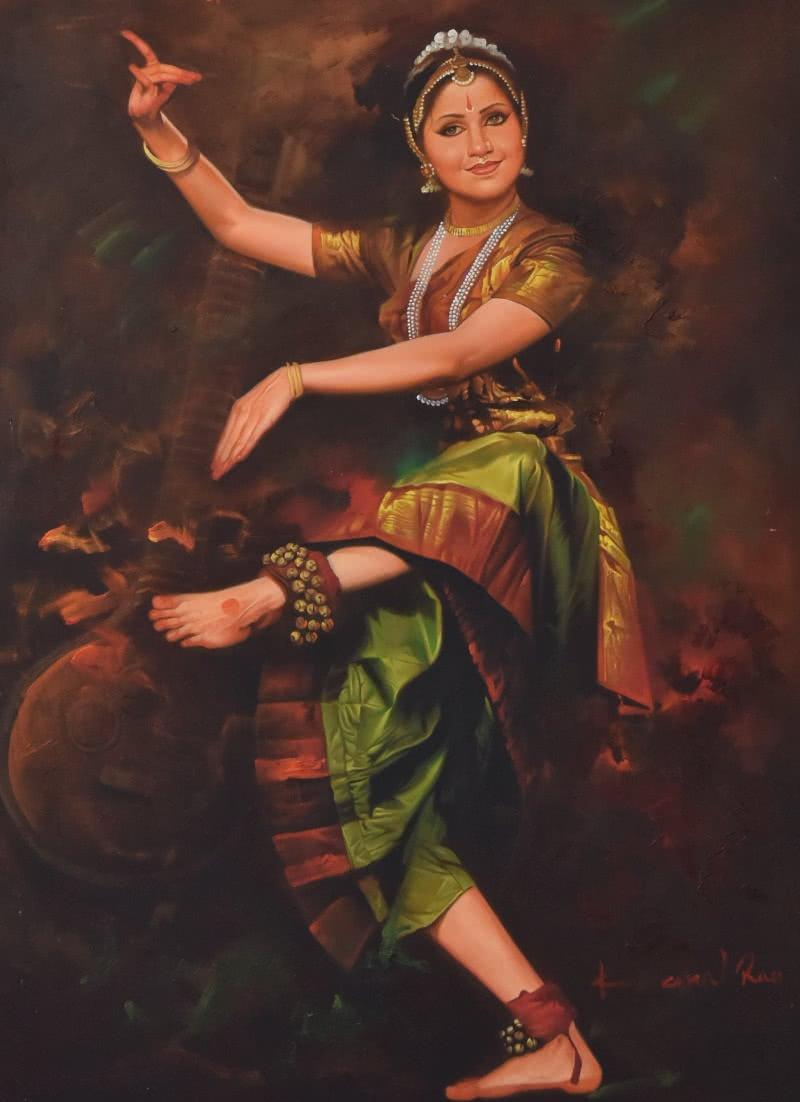 Figurative oil painting titled 'Dancing Lady', 36x48 inches, by artist Kamal Rao on Canvas