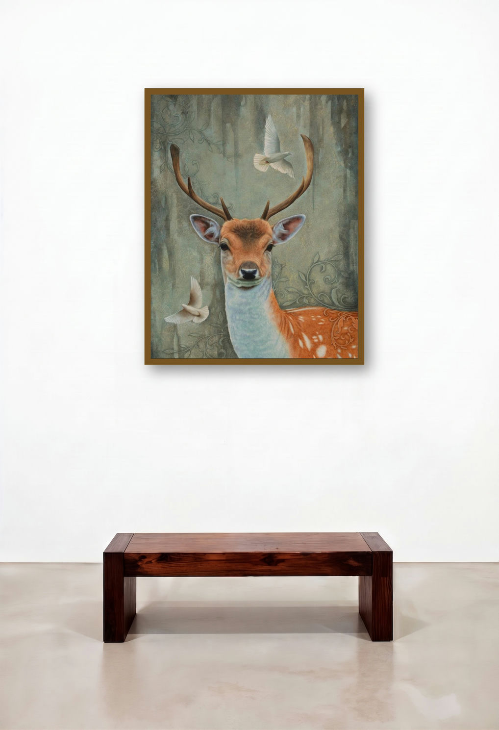 Deer (The Fawn and the Doves) by artist Ramesh Das displayed in a Eclectic Study