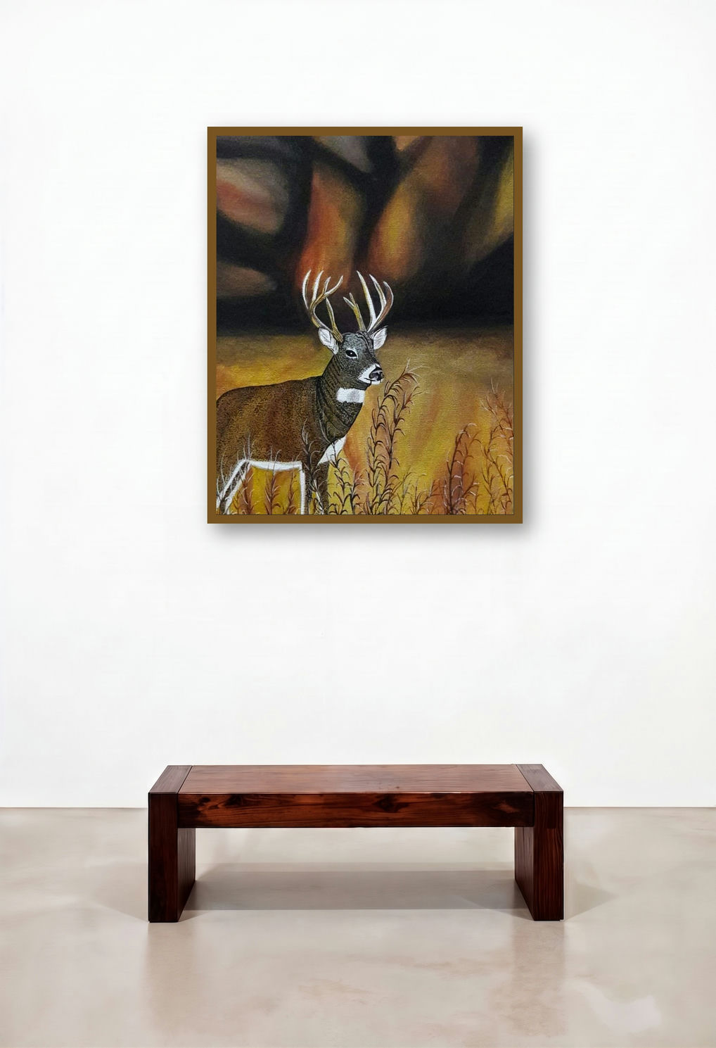 Deer (Twilight Watch) by artist Reema Ravindran displayed in a Contemporary Luxury Dining Room