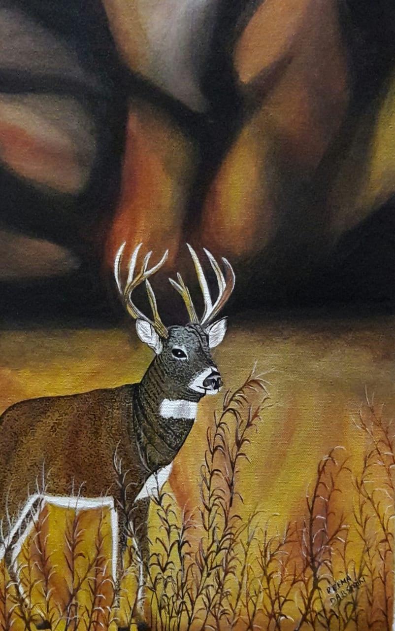 Animals acrylic painting titled 'Deer', 19x12 inches, by artist Reema Ravindran on Canvas