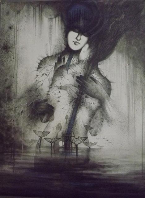 Figurative acrylic painting titled 'Desire 1', 48x36 inches, by artist Arabinda Samanta on Canvas