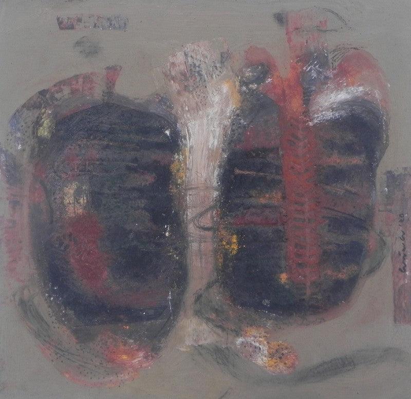 Abstract mixed media painting titled 'Destination', 12x12 inches, by artist Kartick Dinda on Board