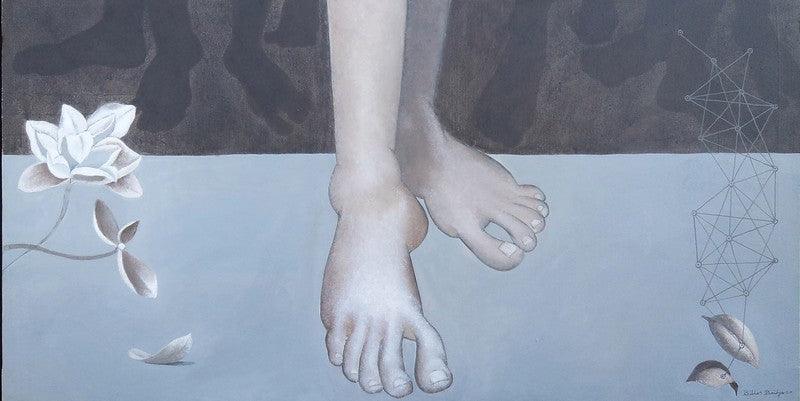 Figurative acrylic painting titled 'Destination', 20x39 inches, by artist Bibhas Baidya on Canvas