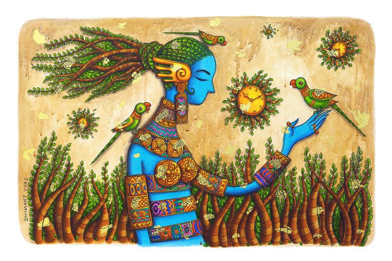 Figurative mixed media painting titled 'Destiny', 24x36 inches, by artist Dhimant Vyas on Canvas