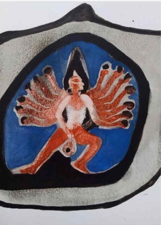 Religious watercolor painting titled 'Devi', 7x5 inches, by artist Rohit Joshi on Paper