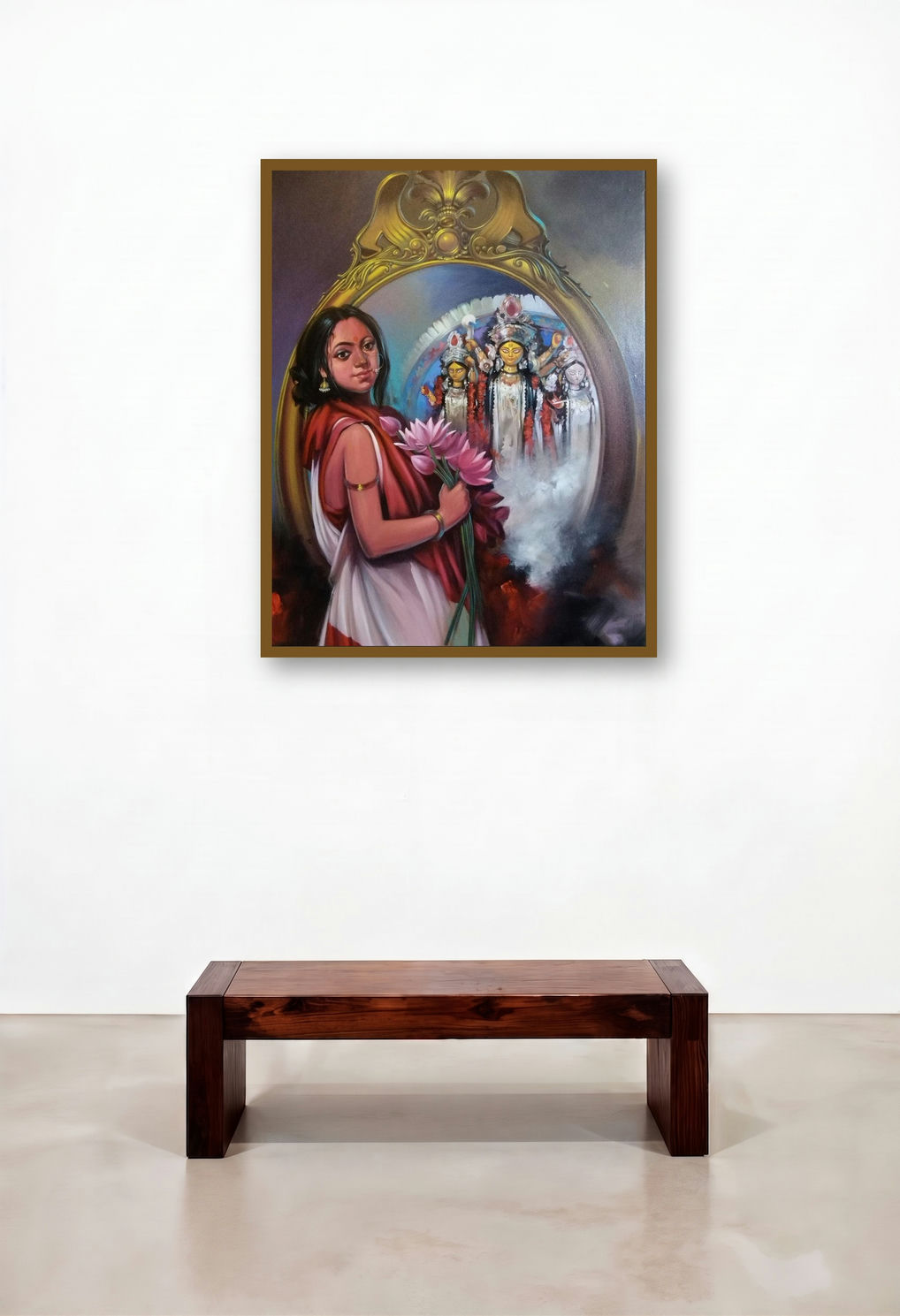 Devi (The Divine Devi) by artist Bappa Haldar displayed in a Rustic Executive Office