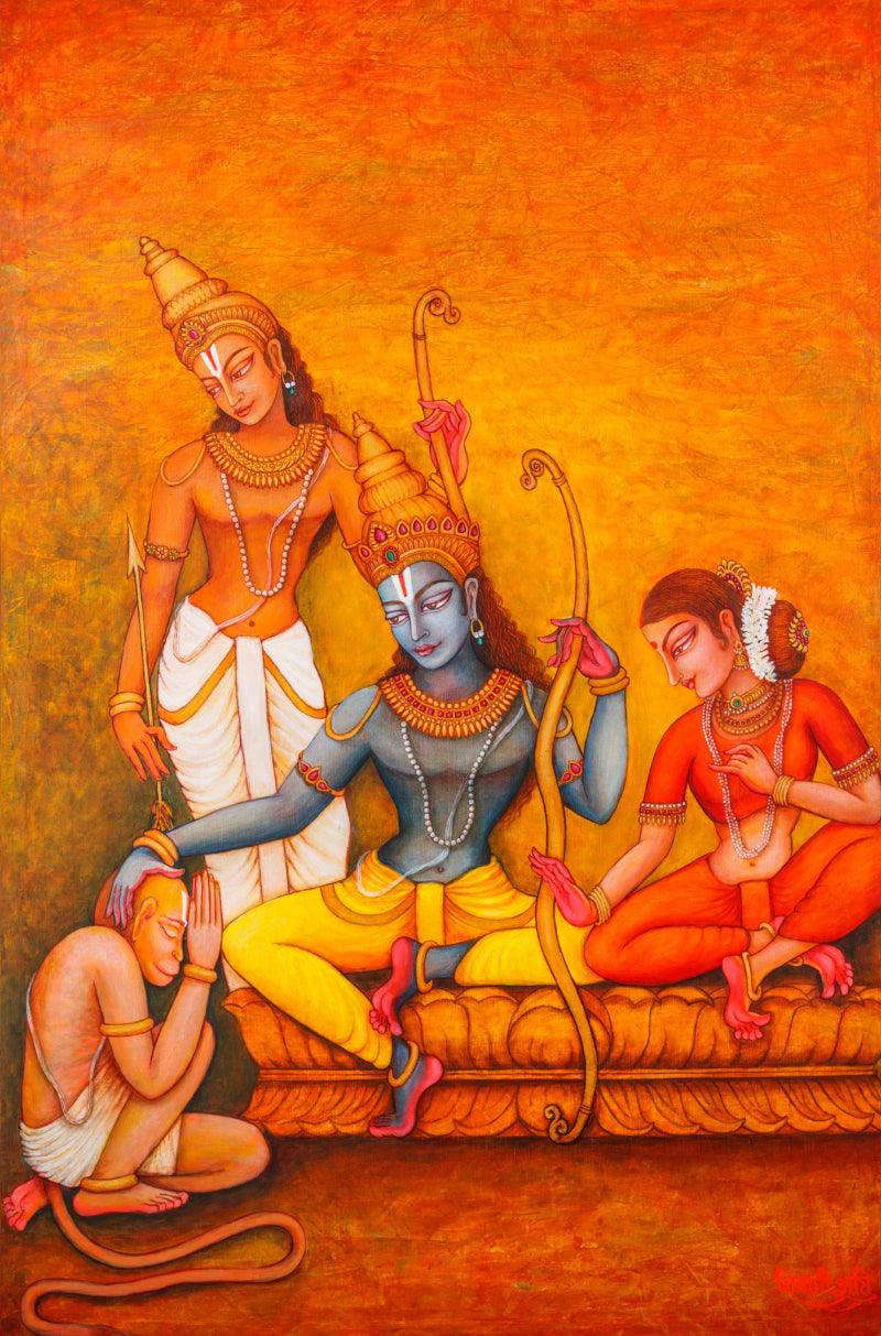 Religious acrylic painting titled 'Devotion', 57x38 inches, by artist Shivani Attri on Canvas