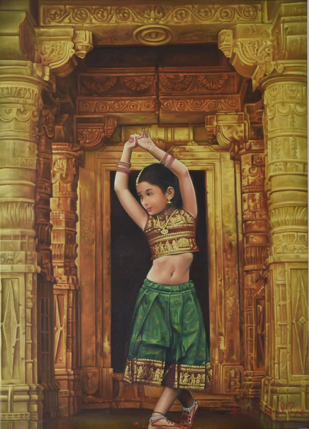 Realistic oil painting titled 'Devotion', 36x48 inches, by artist Kamal Rao on Canvas
