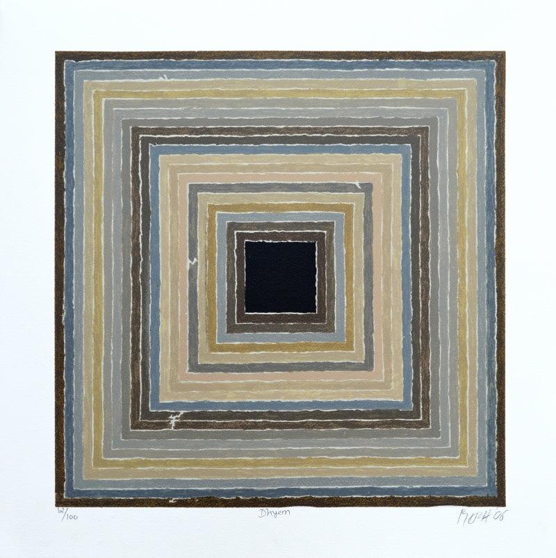 Abstract serigraphs painting titled 'Dhyan', 20x20 inches, by artist S. H. Raza on Paper