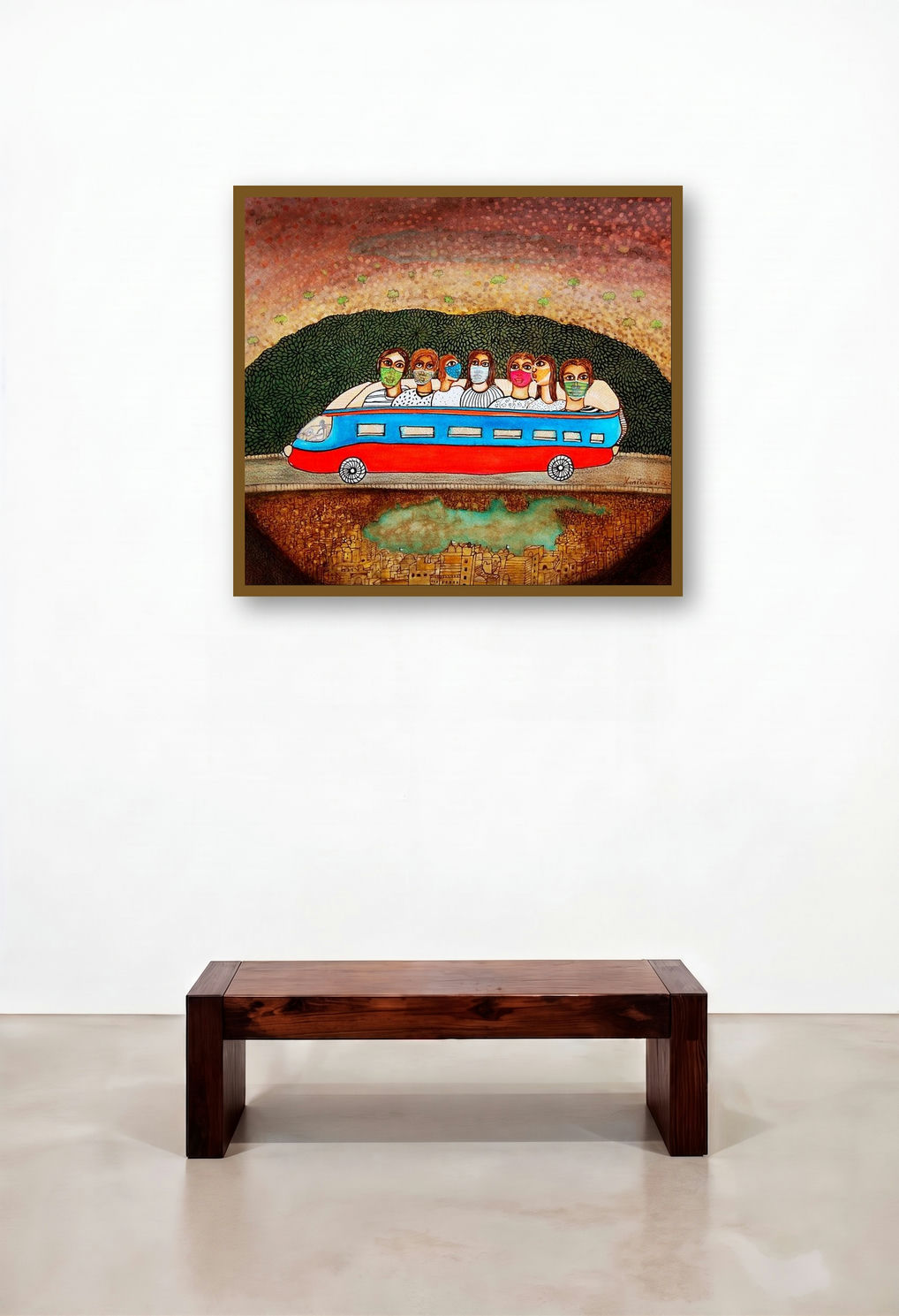 Dialogue With Nature 6 (The New Normal) by artist Poonam Kishor displayed in a Mid-Century Modern Foyer
