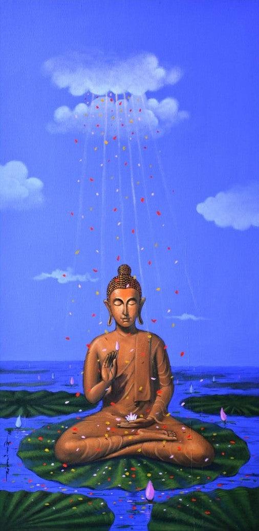 Religious acrylic painting titled 'Divine', 36x18 inches, by artist Sanjay M Khochare on Canvas