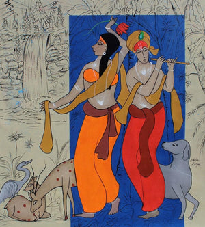Divine Couple (Divine Love) by Chetan Katigar, Original Acrylic Figurative Painting on Canvas, Large Vertical Wall Art