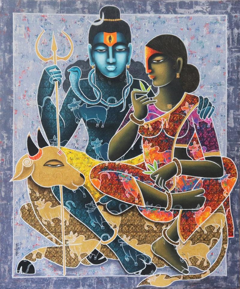 Religious acrylic painting titled 'Divine Love', 36x30 inches, by artist Pratiksha Bothe on Canvas
