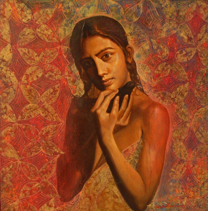 Figurative oil painting titled 'Dream', 30x30 inches, by artist Harisadhan Dey on Canvas