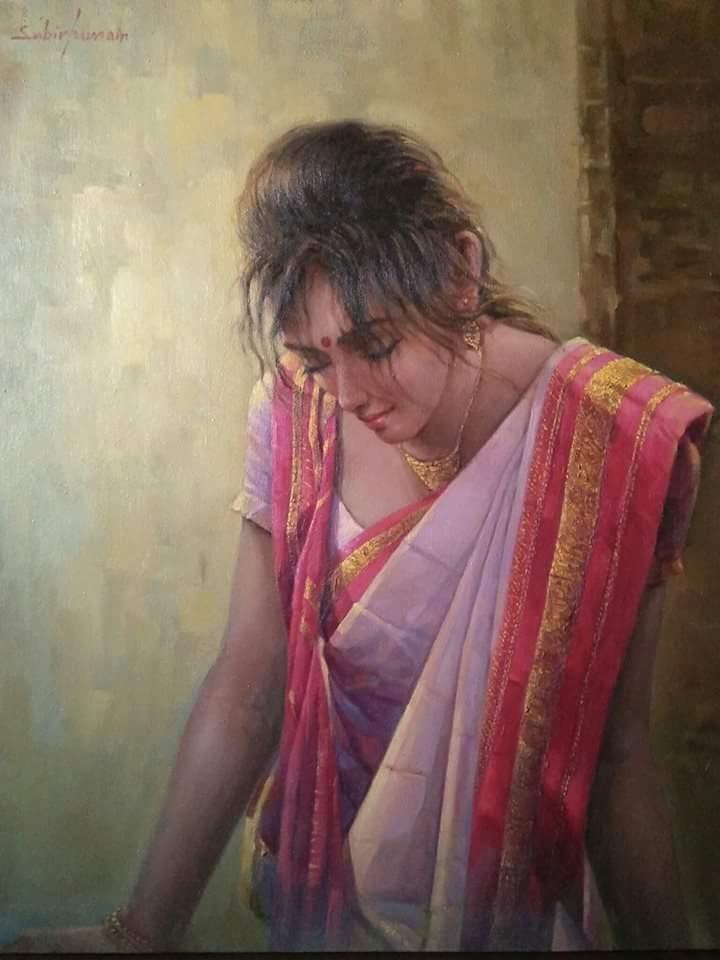 Portrait oil painting titled 'Dream', 30x24 inches, by artist Sabir Hussain on Canvas
