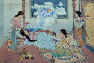 Dream by Rina Roy, Original Watercolor Figurative Painting on Paper, Small Horizontal Wall Art