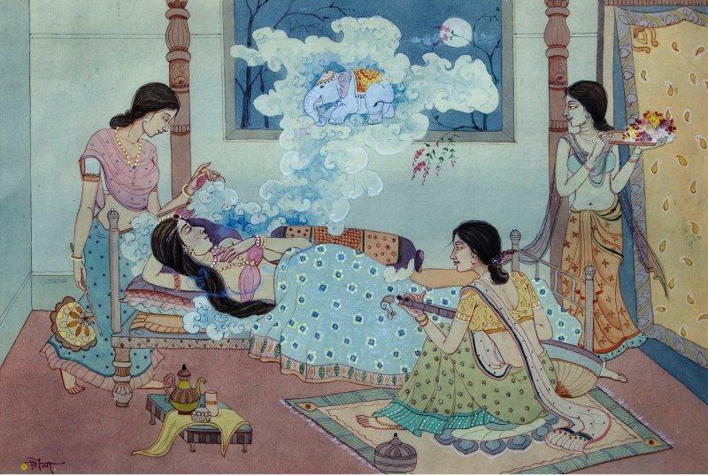 Figurative watercolor painting titled 'Dream', 24x17 inches, by artist Rina Roy on Paper