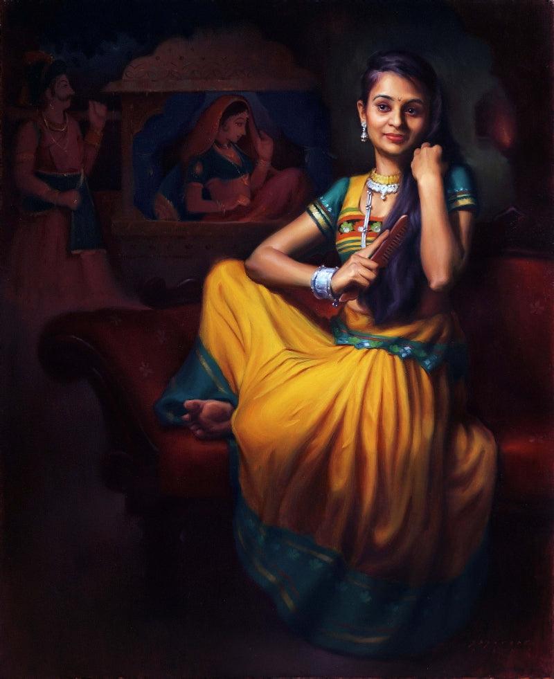 Figurative oil painting titled 'Dreamer', 44x36 inches, by artist Siddharth Gavade on Linen