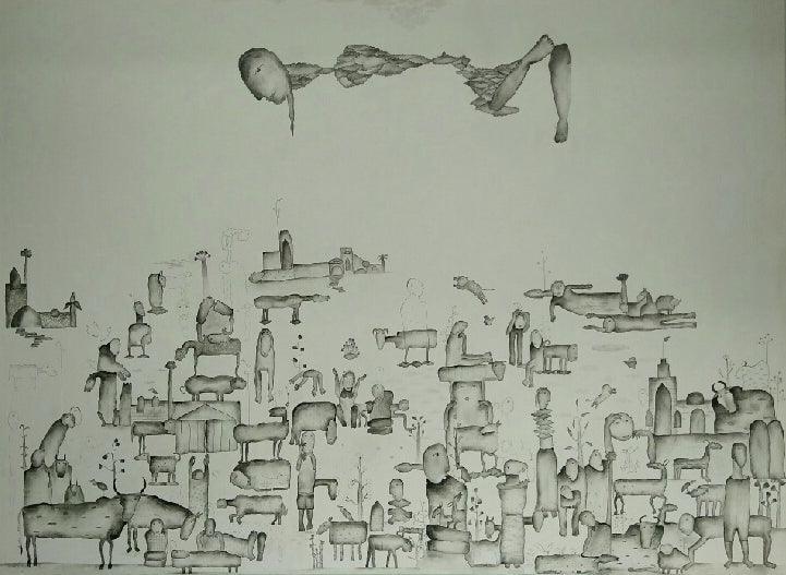 Figurative acrylic painting titled 'Dreamland', 72x96 inches, by artist Taslim Jamal on Canvas