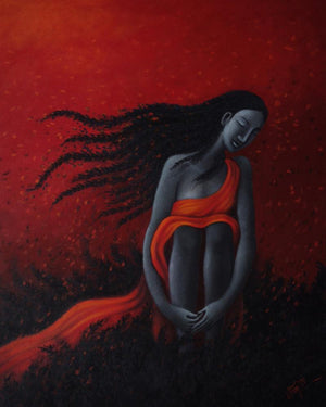 Figurative acrylic painting titled 'Dreams Within', 30x24 inches, by artist Uttam Bhattacharya on Canvas