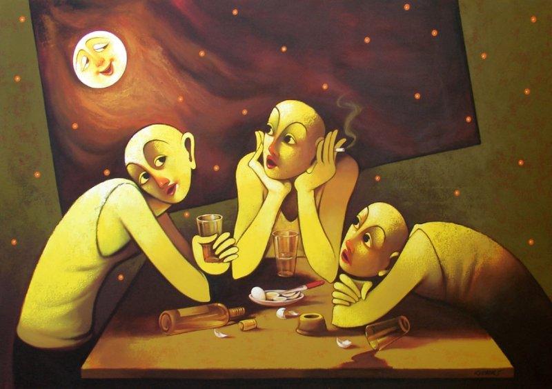 Figurative acrylic painting titled 'Drinker', 72x48 inches, by artist Navnath Chobhe on Canvas