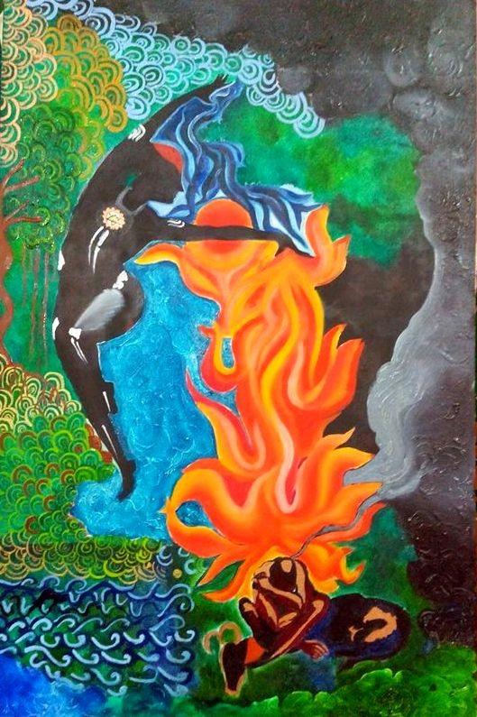 Religious oil painting titled 'Durga', 32x28 inches, by artist Nishant Mishra on Canvas