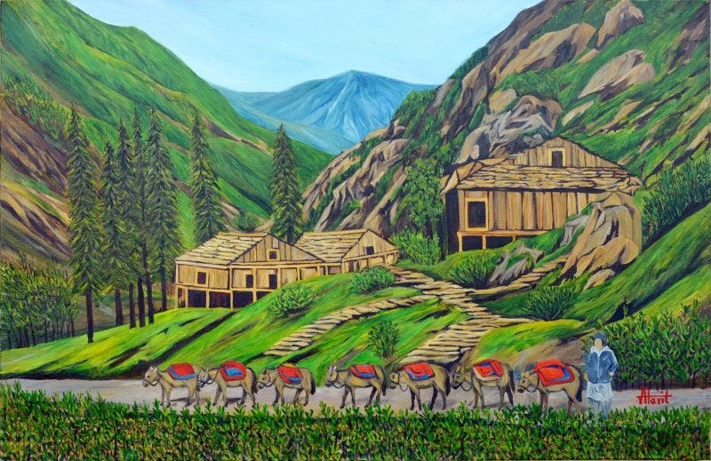 Landscape oil painting titled 'Dusk', 45x29 inches, by artist Ajay Harit on Canvas