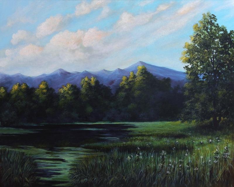 Nature acrylic painting titled 'Early Morning', 24x30 inches, by artist Seby Augustine on Canvas