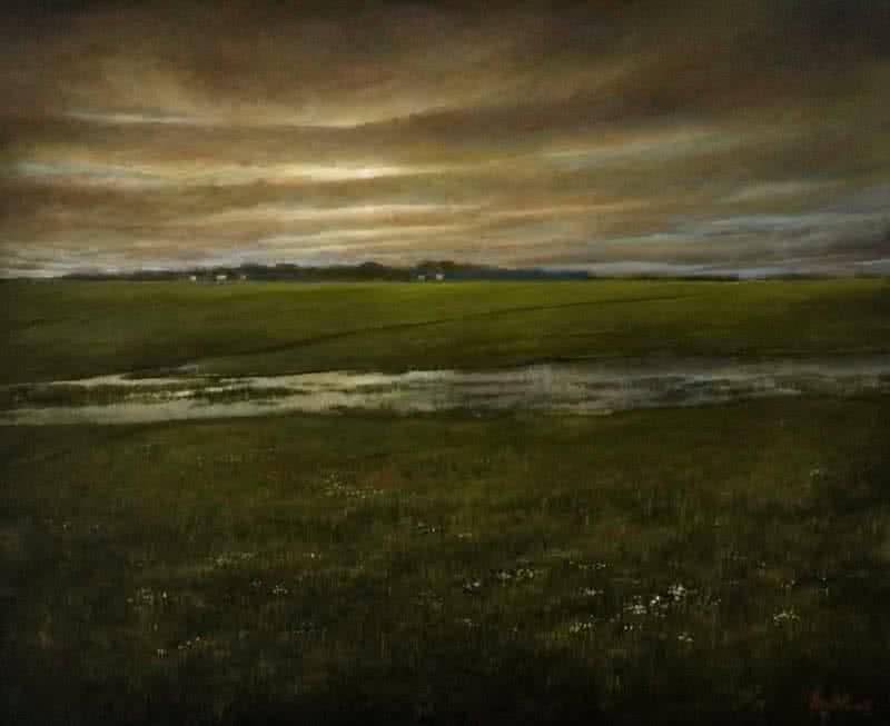 Landscape oil painting titled 'Early morning', 39x32 inches, by artist Biju Thomas on Canvas