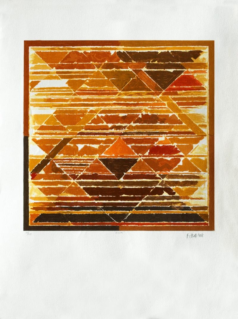 Abstract serigraphs painting titled 'Earth', 30x40 inches, by artist S. H. Raza on Paper