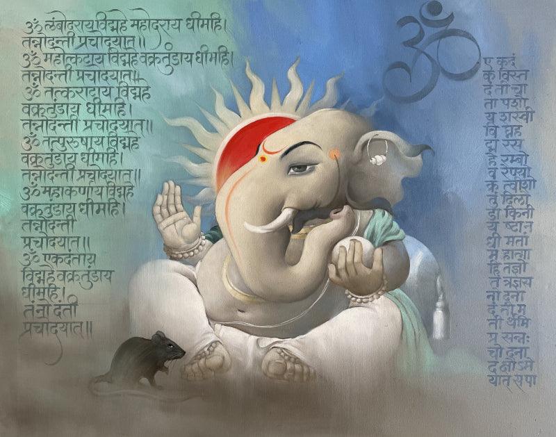 Religious oil painting titled 'Ekadanta', 34x42 inches, by artist Namdev M Patil on Canvas