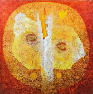 Religious oil painting titled 'Ekadanta', 18x18 inches, by artist Ajay Meshram on Canvas