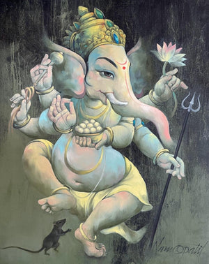 In-situ view of Namdev M Patil's 'Ekadanta' painting in a room