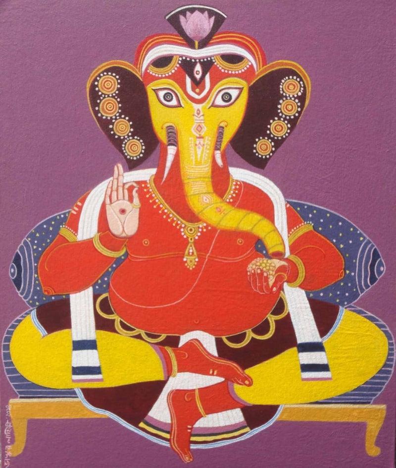 Religious acrylic painting titled 'Ekdant', 24x20 inches, by artist Bhaskar Lahiri on Canvas