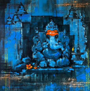 Religious acrylic painting titled 'Ekdant', 36x36 inches, by artist Sandeep Chhatraband on Canvas