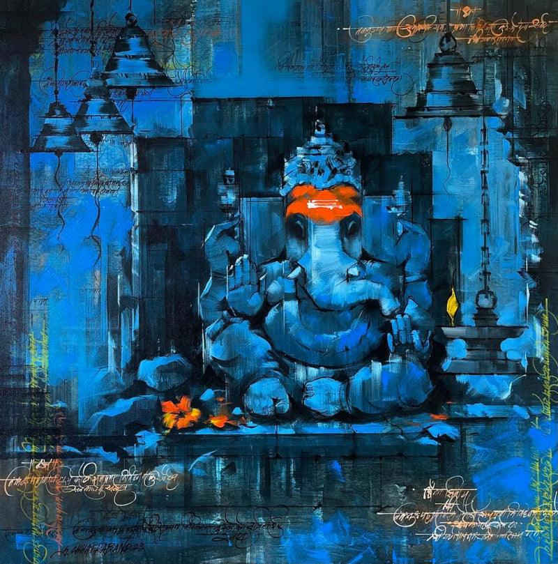 Religious acrylic painting titled 'Ekdant', 36x36 inches, by artist Sandeep Chhatraband on Canvas