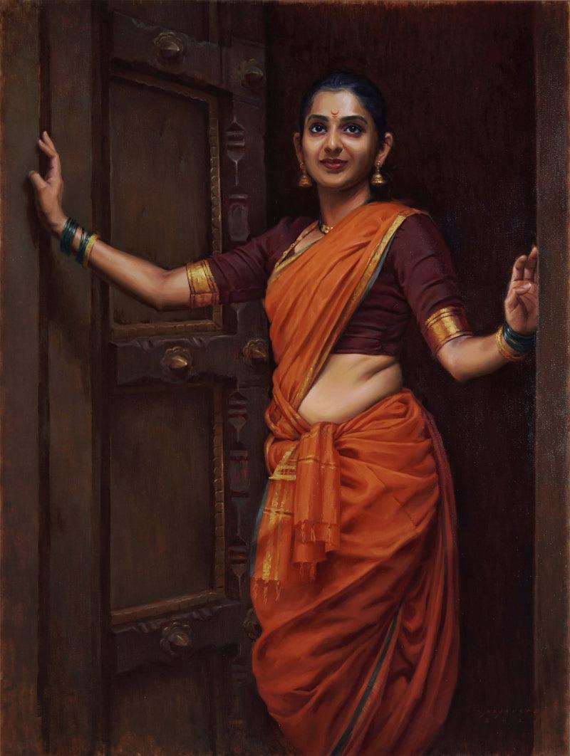 Figurative oil painting titled 'Elegance', 46x35 inches, by artist Siddharth Gavade on Canvas