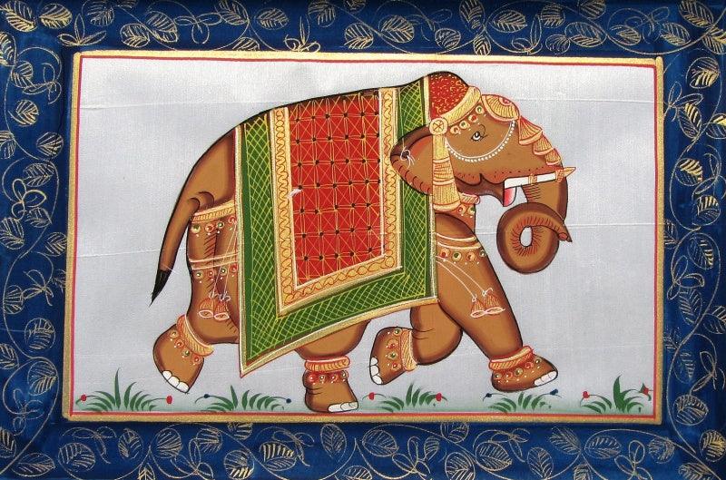 Animals miniature traditional art titled 'Elephant 2', 8x12 inches, by artist Unknown on Silk