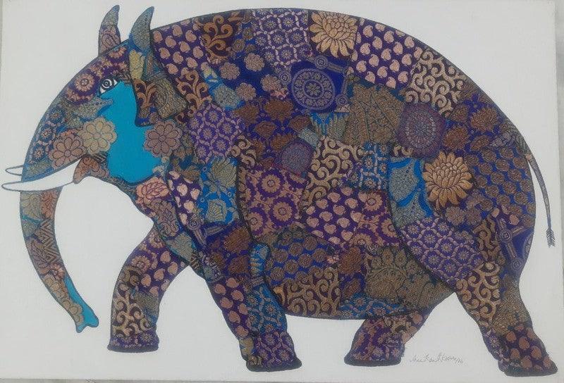 Animals mixed media painting titled 'Elephant', 15x22 inches, by artist Sreekanth Kurva on Canvas Board